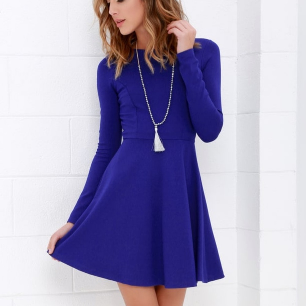LULUS FOREVER CHIC ROYAL BLUE LONG SLEEVE DRESS